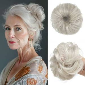 lot 27353 image: CJL HAIR 2PCs Small Cute Messy Bun Hair Piece for Thin Hair Women Mini Synthetic Curly Bun Scrunchies Updo Hairpieces Ice Blonde - Retail $18