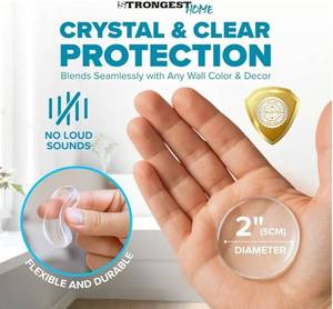 lot 27354 image: HOME Wall Protector for Door Knobs, 2-Inch - Clear Self-Adhesive Door Stopper Guards - Quiet Rubber Bumpers for Wall Protection, 4-Pack - Retail $13