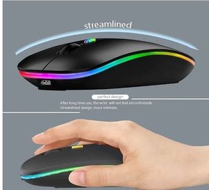 lot 27360 image: Wireless Bluetooth Mouse Rechargeable Laptop Mice with LED Lights Silent Slim Use(BT5.2 and 2.4G Portable USB) Dual Mode Computer Mouse for LaptopiPadTabletAppleComputerMac (Black) - Retail $10