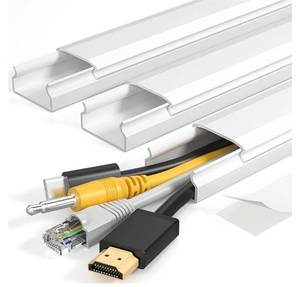 lot 27362 image: TV Cord Hider, 42in Cord Cover, Large Cable Hider, Wire Covers for 4 Cords, Cable Raceway Wire Hider, Wire Hiders for TV on Wall, Cable Cover Cord Concealer, W1.18in H0.6in, White - Retail $9