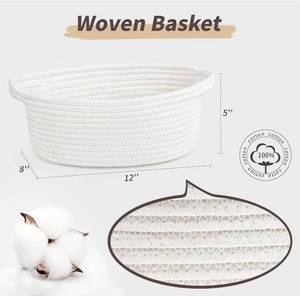 lot 27372 image: Small Woven Basket with Gift Bags and Ribbons Durable Baskets for Graduation Gifts Empty Small Rope Basket for Storage 12X 8 X 5 Baby Toy Baskets with Handles, White - Retail $10