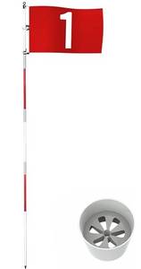 lot 27373 image: Golf Flagstick 6ft Golf Flag and Cup for Yard Pro Detachable Golf Hole Cup and Flag for Driving Range Backyard Upgrade Anti-Rust Glass Fiber 5-Section Design with Connectors - Retail $18