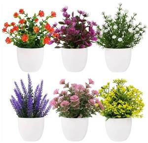lot 27374 image: Yoratee Artificial Small Plant 6pcs Fake Flower Potted Plant Bathroom Faux Plant for Indoor Decor Window Tabletop Office Colorful Flower - Retail $20