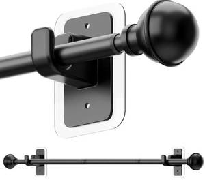 lot 27383 image: ENJOYBASICS No Drill Curtain Rods for Window 28 to 60 Inches, 58 Inch Diameter Renter Friendly Drapery Rod with Adhesive Brackets without Drilling, Adjustable from 27 to 65 Inches, Black - Retail $18