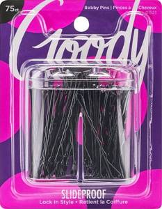 lot 27392 image: Goody SlideProof Bobby Pin Box with Magnetic Top - 75 Ct, Black Bobby Pins for Hair Styling, Lock In Style, Comfortable, Pain-Free Styling Accessories for Women & Men, All Hair Types - Retail $4
