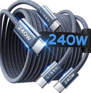 lot 27394 image: USB C to USB C Cable, 240W C to C Cable Fast Charging 6.6FT, 2 Pack Type C Charger Fast Charging USBC to USBC Cable for iPhone 17 16 15 Pro Max iPad MacBook Neo Air Pro Samsung S26 S25 Ultra, midnight - Retail $10
