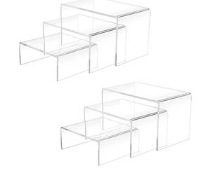 lot 27397 image: 2 Sets Acrylic Display Risers(3,4,5) Clear Product Stand,Cupcakes Holder Dessert Transparent Showcase Stands, Candy Bar Risers, Lifts for Figures - Retail $10