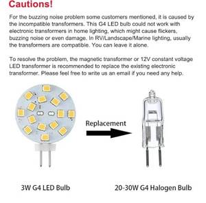 lot 27402 image: 12V G4 LED Bulb 3W Bi-Pin LED Disc Light Bulb 20-30 Watt Equivalent Daylight White 6000K for Puck Lights in RV Trailers Campers Automotive Marine Landscape Lighting 5pcs - Retail $17