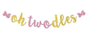 lot 27410 image: Glitter Pink Gold Oh Toddles Banner Pre-Strung Mouse Themed Cartoon Party Sign Garland 2nd Baby Birthday Decorations Birthday Party Supplies for Boys Girls, NO DIY - Retail $7