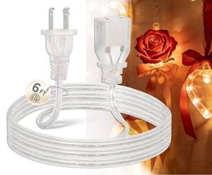lot 27411 image: Clear Extension Cord 6 FT for Indoor Lighting, Invisible Transparent Power Cable 2 Prong Male to Female, UL-Certified Thin Extension Cord for Home Decor, Small Appliances2�18 AWG 125V 7A - Retail $10