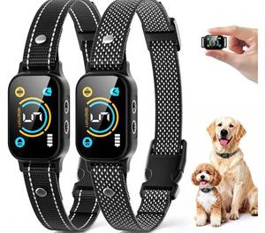 lot 27419 image: 2 Pack Bark Collar, Smart Dog Bark Collar for Large Medium Small Dogs, Rechargeable Ultra-Light Training Collar with Beep Vibration, Anti Barking Device with 5-Level Sensitivity (Black) - Retail $35