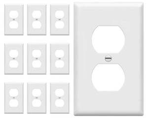 lot 27420 image: Duplex Wall Plates Kit, Electrical Outlet Covers, Standard Size 1-Gang 4.50 x 2.76, Unbreakable Polycarbonate Thermoplastic, Electric Receptacle Plug Covers, 8821-W-10PCS, White, 10 Pack - Retail $9