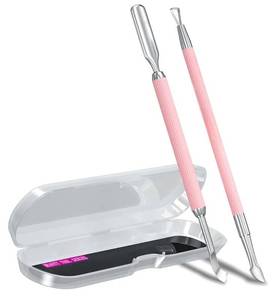 lot 27421 image: 2PCS Metal Pink Cuticle Pusher and Scraper, Nail Trimmer Cutter Stainless Steel Gel Scraper Tool, Nail Polish Remover Peeler Durable Salon Manicure Pedicure Cleaner for Fingernail and Toenail - Retail $6