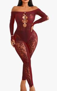 lot 27423 image: Women Lingerie Long Sleeve Fishnet Body Stocking Leopard Sexy Outfit Rhinestone Body Suits Cut Out Jumpsuit - Retail $18