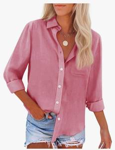 lot 27429 image: Womens Button Down Shirts Cotton Dress Shirts Oxford Shirts Long Sleeve Work Blouses Collared Tops Tunics with Pocket, M - Retail $28