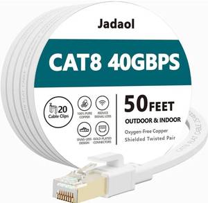 lot 27435 image: Cat 8 Ethernet Cable 50 ft, 40Gbps 2000MHz Flat RJ45 SFTP LAN Patch Cable, High-Speed Cat8 Network Cable for Router, Modem, Switch, Gaming Consoles, PC, Home Network & Streaming Devices, White - Retail $26