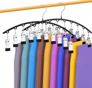 lot 27438 image: Legging Organizer for Closet, Metal Yoga Pants Hangers 2 Pack w10 Clips Holds 20 Leggings, Space Saving, Clips Hanger for Pants, Shorts, Scarf, Hats Black - Retail $10