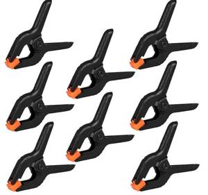 lot 27439 image: 12 Pack Plastic Spring Clamps, 3.5inch Small Heavy Duty Clips for Crafts, Backdrop Stand, Woodworking, Photography Studios (Black) - Retail $8