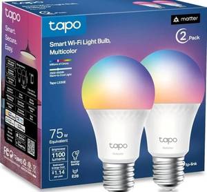 lot 27443 image: TP-Link Tapo Smart Light Bulbs, 1100 Lumens High Brightness (75W Equivalent), Matter-Certified, 16M Colors WiFi Light Bulb, Dimmable, Works wSiri, Alexa & Google Home, A19 E26, Tapo L535E(2-Pack) - Retail $26