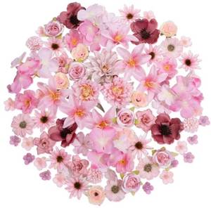 lot 27449 image: Faux Flower Heads Mini Pink Artificial Flower Heads Fake Flowers Combo with Stems Rose Peony Dahlia Daisy Small Silk Flower Heads for Craft DIY Garland Wedding Party Baby Shower Home Decor, 80Pcs - Retail $14