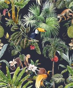 lot 27452 image: Tropical Wallpaper Floral Peel and Stick Watercolor Jungle Palm Trees Green Wall Paper Animals Contact Paper Removable Self-Adhesive Wallpaper Wall Mural Stick on Home Decor 17.7in x 118.1in - Retail $18