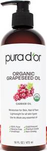 lot 27486 image: PURA DOR ORGANIC Grapeseed Oil (16 Oz) 100% Pure & Natural USDA Certified Cold Pressed Carrier Oil For DIY Beauty - Unscented, Hexane Free Liquid Moisturizer - Face Skin & Hair - Retail $17