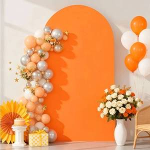 lot 27488 image: 7.2FT Orange Arch Backdrop Cover - Polyester Fitted Wedding Arch Stand Covers Round Top Chiara Arch Backdrop Cover for Birthday Party Banquet Photo Background Decoration - Retail $27