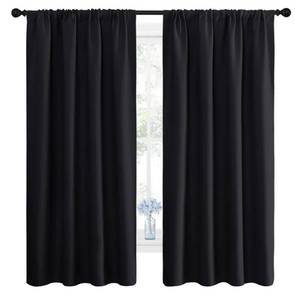 lot 27490 image: Black Blackout Curtain Blinds - Solid Thermal Insulated Window Treatment Blackout DrapesDraperies for Bedroom (2 Panels, 42 inches Wide by 63 inches Long, Black) - Retail $12