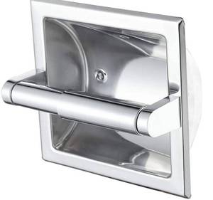 lot 27497 image: Recessed Toilet Paper Holder in Wall Insert Tissue Mount Toliets Toulet Mounted for Mega Rolls Bathroom Space Saving Design Brushed Silver - Retail $15