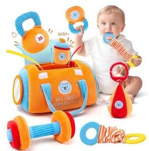lot 27500 image: Baby Toys 3-6-12 Months Sensory Toy for Babies Workout Dumbbell Weights Toy Set with Rattles,Crinkle,Mirror & Teether,Montessori Toys for 6 Month Old Infant Baby Girl Boy Gifts - Retail $25