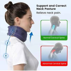 lot 27505 image: Neck Brace for Neck Pain and Support - Soft Cervical Collar for Sleeping, Snoozing, Sleeping Upright, Anti-Snoring, Sleep Apnea for Women & Men (Blue, Enhanced Version, S 10.5-11.52.7) - Retail $20