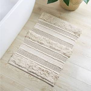 lot 27544 image: InkIvy Bath Rug Hand-Woven Texture Shaggy Striped Soft & Water Absorbent, Boho Bathroom D�cor Bath-Mats, Non-Slip Absorbent Quick Dry Mats for Tub, Shower Room, Asher, 20x32 Natural - Retail $21