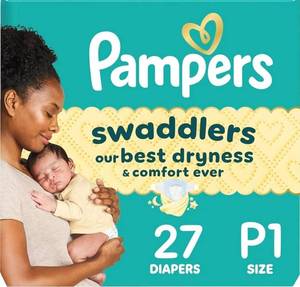 lot 27545 image: Pampers Swaddlers Diapers, Size P1
