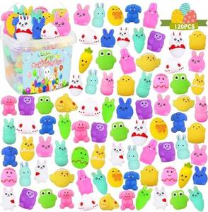 lot 27552 image: 120PCS Easter Mochi Squishy Toys Stress Relief Squishies for Kids Boys Girls Toddlers Easter Basket Stuffers fillers with Storage Box Party Favors Classroom Prize for Kids - Retail $20