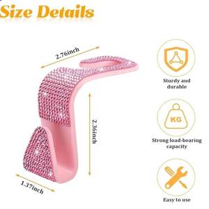 lot 27559 image: HZEL Bling Car Seat Headrest Hooks, 3PCS Crystal Rhinestone Vehicle Seat Back Hanger Holder for Purses Bag Handbags, Diamond Headrest Storage Organizer, Universal Auto Accessories (Pink) - Retail $5