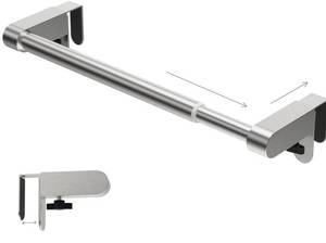 lot 27560 image: Retractable Kitchen Towel Holder, Hand Screwed Telescopic Over The Door Towel Rack with Hooks Adjustable to Cabinet Door Thickness, with EVA Foam Pad, L10.317 X W2.75 X H2.36 inches (Silver) - Retail $16