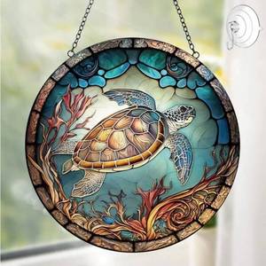 lot 27568 image: Sea Turtle Decor Suncatcher Stained Glass Window Hanging - Handmade Suncatchers for Windows Hanging - Sea Art Sun Catchers Indoor Outdoor Garden Ornament - Mothers Day Birthday Gifts for Mom Grandma - Retail $23