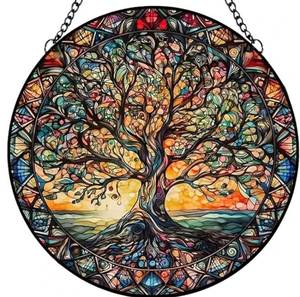 lot 27569 image: Tree of Life Suncatcher IndoorOutdoor Stained Glass Window Hanging - Handmade Stained Glass Suncatchers for Windows Hanging - Decoration for Home Garden Christmas Party Wedding Housewarming Gifts - Retail $22