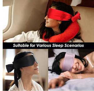 lot 27579 image: FRESHME Satin Eye Mask for Sleeping - Soft Eye Mask Adjustable Eye Shade Comfy Satin Eye Cover for Women Men Night Travel Nap Meditation Valentines Day Gift Sleep Companion 160cm63in Black and Red - Retail $7