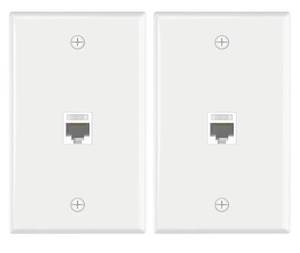 lot 27592 image: UL Listed Ethernet Wall Plate, CAT6 Wall Plate and Jack, RJ45 Keystone Inline Coupler with Keystone Ethernet Outlet, White 2-Pack - Retail $7