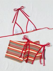 lot 27593 image: Womens Polka Dots Triangle Bikini Sets Swim Shorts Y2K Leopard Striped Bathing Suit Swimsuit, S - Retail $29