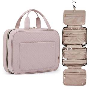 lot 27610 image: BAGSMART Large Toiletry Bag Travel Bag with Hanging Hook, Water-resistant Makeup Cosmetic Bag Travel Organizer for Accessories, Shampoo, Full Sized Container, Toiletries, Large - Retail $20
