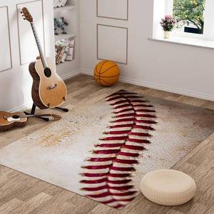 lot 6709 image: $50 Baseball Seams Area Rugs 4 x 6 Ultra Soft Faux Wool Non-Slip Rug