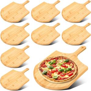 lot 6721 image: $61 Gerrii 9-Pcs Wooden Pizza Peel Set, 15.75in Bamboo Cutting Board