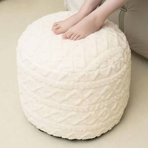 lot 6728 image: Beige Round Faux Fur Ottoman Pouf 20x15 Storage Foot Stool
