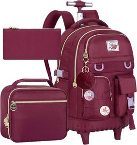 lot 6743 image: $60 Rolling Backpack for Girls, 21-Inch Wheeled, Water-Resistant - Red