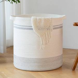 lot 6745 image: OIAHOMY 80L Laundry Basket, Cotton Rope Storage Hamper, WhiteGray
