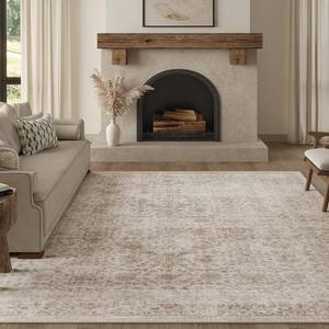 lot 6746 image: $81 FMFUNCTEX 6x9 Washable Area Rug Beige Vintage Distressed Non-Slip