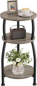 lot 6757 image: Small Round Side Table, 3-Tier End Table with Storage Shelf Grey