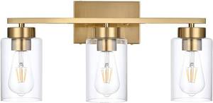 lot 6772 image: 3-Light Bathroom Vanity Light, Gold Wall Lights with Clear Glass